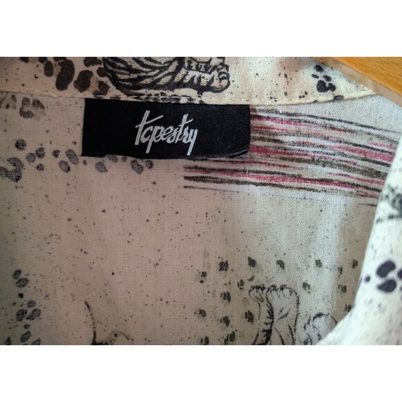 Tapestry Button Down Shirt Women's Size XL USA Safari Themed Tigers (800m) - Picture 3 of 4